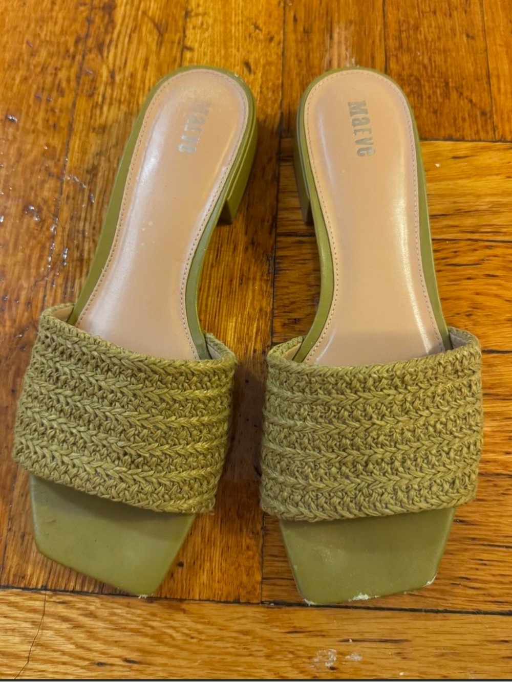 Anthropologie Olive Braided Strap Block Heel Slides